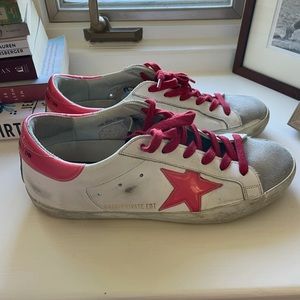 White and Pink Golden Goose Superstar Sz 39